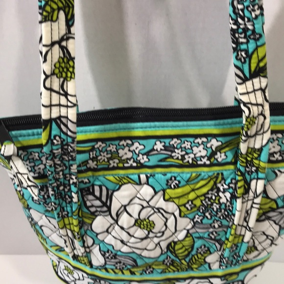 Quilted tote shopper bag floral turquoise green - Picture 6 of 8